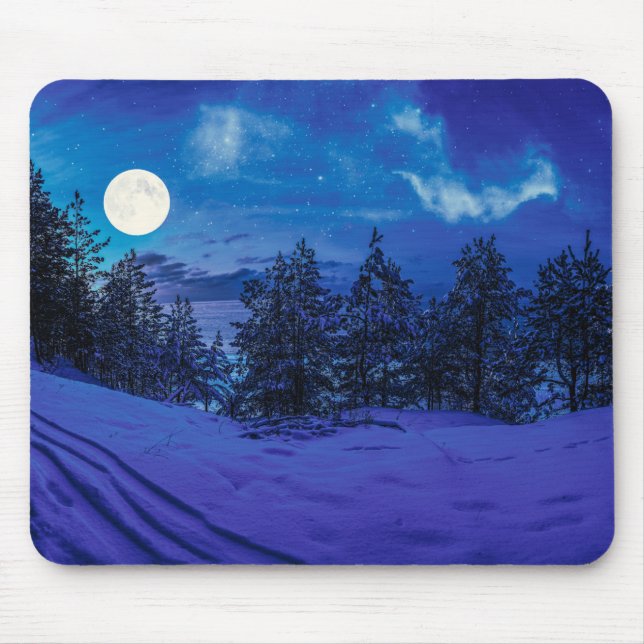 Starry night with full moon in forest mouse pad (Front)