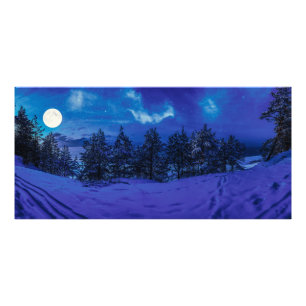 Starry night with full moon in forest photo print