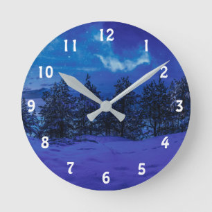 Starry night with full moon in forest round clock