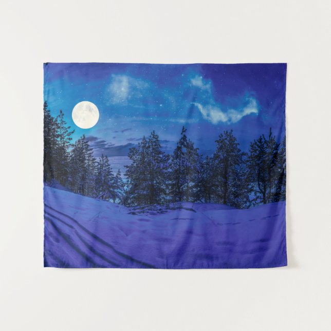 Starry night with full moon in forest tapestry (Front (Horizontal))