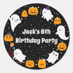 Starry Night with Ghosts and Pumpkins Classic Round Sticker