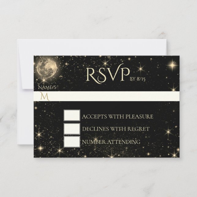 Starry Night with Moon Gold RSVP Card (Front)
