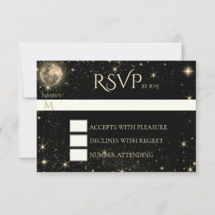 Starry Night with Moon Gold RSVP Card