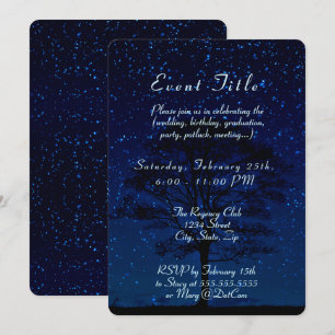 Starry Night with Tree Dark Blue Invitation