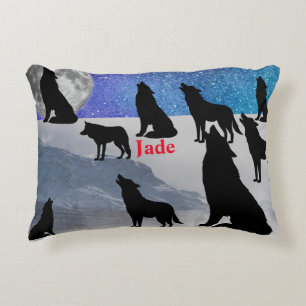 Starry Night Wolfpack Accent Pillow