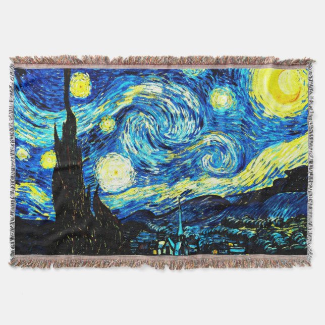 Starry Night, world famous painting by Van Gogh Throw Blanket (Front)