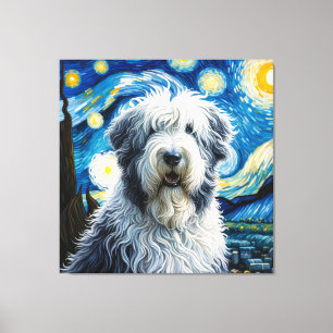 Starry Old English Sheepdog Dog Portrait Canvas Print