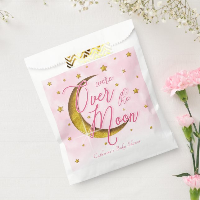Starry Over The Moon Pink Gold Baby Girl Shower  Favour Bag (Sealed)