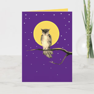 Starry Owl Autumn Card (Blank) In Purple and Gold
