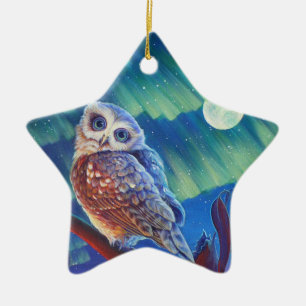 Starry owls ceramic ornament