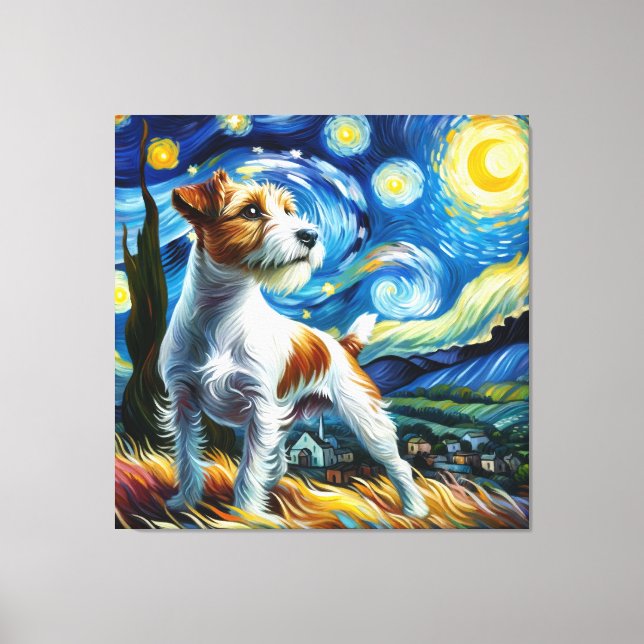 Starry Parson Russell Terrier Dog Portrait Canvas Print (Front)