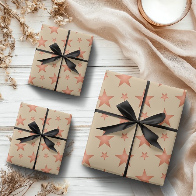 Starry pattern in gradient terracotta orange  wrapping paper sheet (Creator Uploaded)