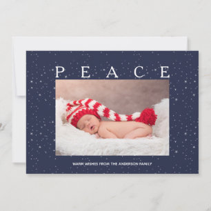 Starry Peace on Navy Blue Christmas Custom Photo Holiday Card