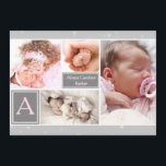 Starry Photo Collage Birth Announcement<br><div class="desc">A charming birth announcement with room for four photos and two blocks for an initial and name. It's trimmed in light grey with white stars in front and back and features a panel for all the particulars in the back. The card is easy to customize with your wording, font, font...</div>