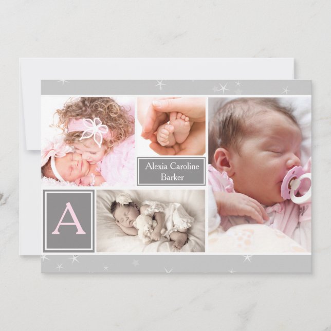Starry Photo Collage Birth Announcement (Front)