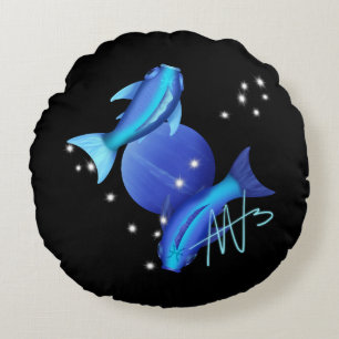 Starry Pisces Neptune Zodiac Round Pillow