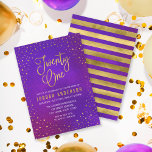 Starry Purple Watercolor 21st Birthday Invitation<br><div class="desc">Elegant 21st Birthday invitation featuring a border of stars and the words "Twenty One" in faux gold against a purple watercolor background. Card includes a striped back side. Check out other matching items here https://www.zazzle.com/collections/elegant_starry_purple_watercolor_celebrations-119469232199993091?rf=238364477188679314 Personalize it by replacing the placeholder text to add your information. For more options click the...</div>