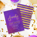 Starry Purple Watercolor 70th Birthday Invitation<br><div class="desc">Elegant 70th Birthday Party invitation featuring a border of stars and the words "Seventy" in faux gold against a purple watercolor background. Card has a striped back side. Check out other matching items here https://www.zazzle.com/collections/elegant_starry_purple_watercolor_celebrations-119469232199993091?rf=238364477188679314 Personalize it by replacing the placeholder text to add your information. For more options click the...</div>
