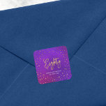 Starry Purple Watercolor 80th Birthday Square Sticker<br><div class="desc">This elegant square 80th birthday party sticker features a border of stars and the word "Eighty" in faux gold against a purple watercolor background. Check out the matching invitation and other items here https://www.zazzle.com/collections/elegant_starry_purple_watercolor_celebrations-119469232199993091?rf=238364477188679314 Personalize it with your details by replacing the placeholder text. For more options click the "Customize" button....</div>