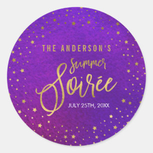 Starry Purple Watercolor Summer Party Classic Round Sticker