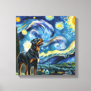 Starry Rottweiler Dog Portrait - Pet Portrait Canvas Print