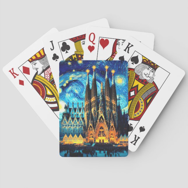 Starry Sagrada Familia Barcelona Playing Cards (Back)