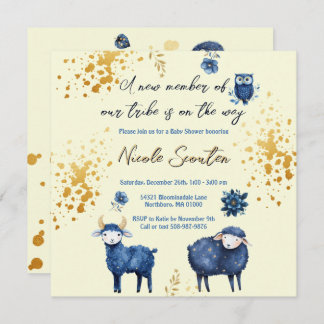 Starry Sheep and Forest Friends Baby Shower Gold Save The Date