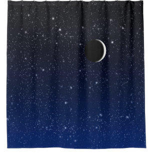 Starry Sky and Crescent Moon, Deep Blue to Black