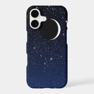 Starry Sky and Crescent Moon, Deep Blue to Black