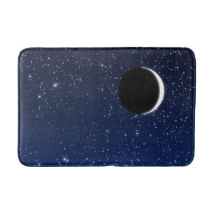 Starry Sky and Crescent Moon, Deep Blue to Black Bath Mat