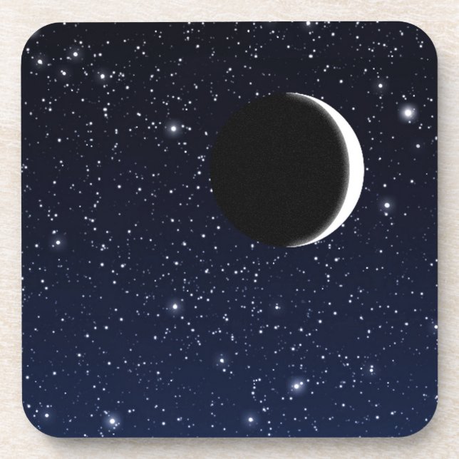 Starry Sky and Crescent Moon, Deep Blue to Black Coaster (Front)