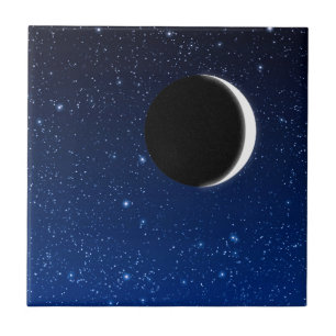 Starry Sky and Crescent Moon, Deep Blue to Black Tile