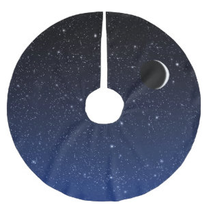 Starry Sky and Crescent Moon, Midnight Blue Brushed Polyester Tree Skirt