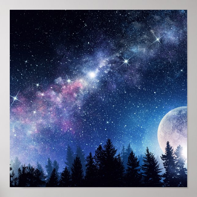 Starry Sky and Moon Poster (Front)