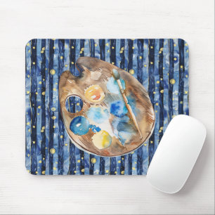 Starry Sky Blue Peach Yellow Paint Mouse Pad