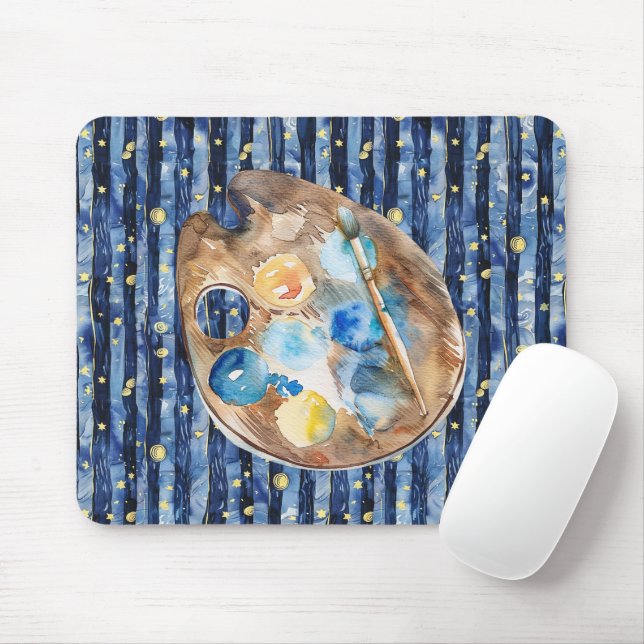 Starry Sky Blue Peach Yellow Paint Mouse Pad (With Mouse)