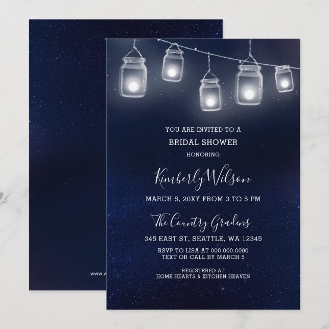 starry sky mason jars wedding Bridal Shower Invitation (Front/Back)