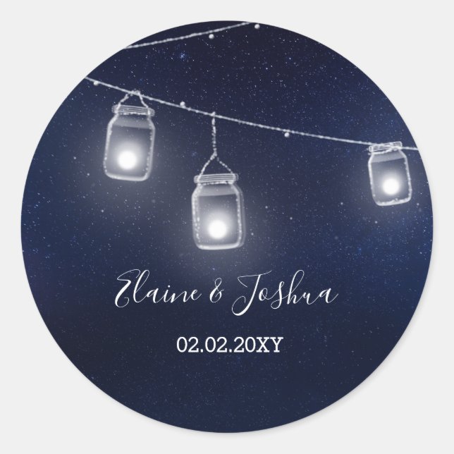 starry sky mason jars wedding classic round sticker (Front)