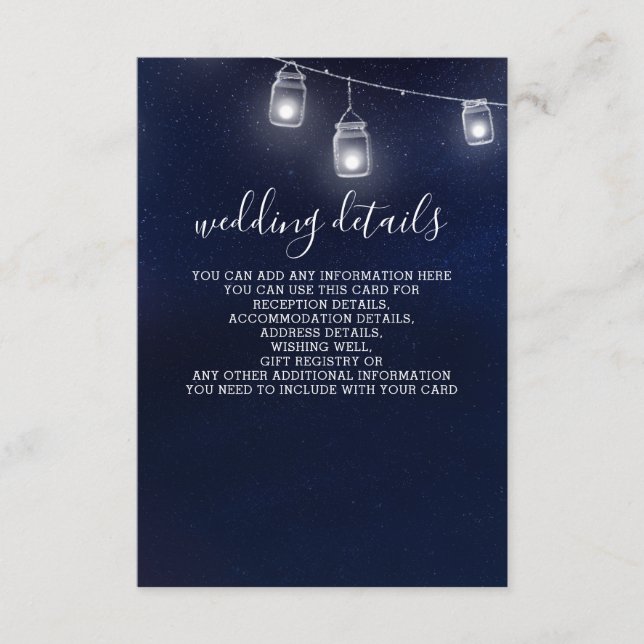 Starry sky mason jars wedding details cards (Front)