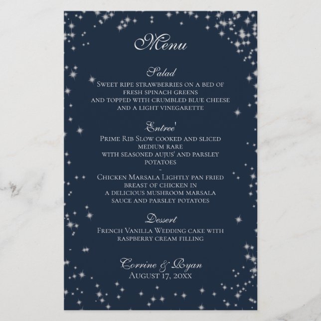 Starry Sky Wedding Dinner Menu (Front)