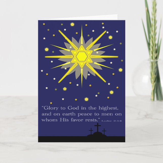 starry sky with crosses  luke 2:14 holiday card (Front)
