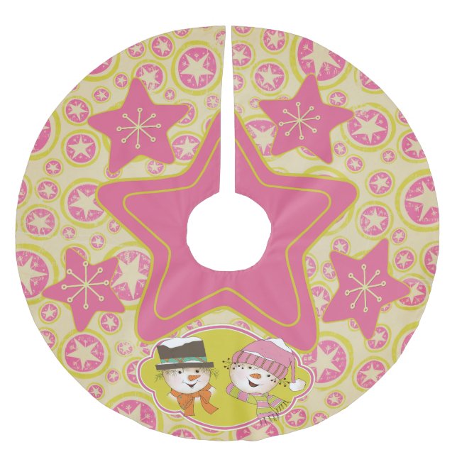 Starry Snowmen Couple Custom Holiday Tree Skirt (Front)
