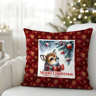 Starry snowy scene baby fawn winter forest kids  throw pillow