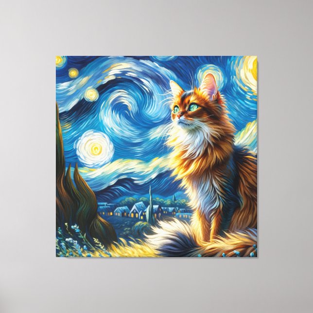 Starry Somali Cat Portrait - Pet Portrait Canvas Print (Front)