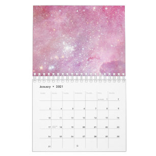Starry Space Light Pink Watercolor Stars Galaxy Calendar