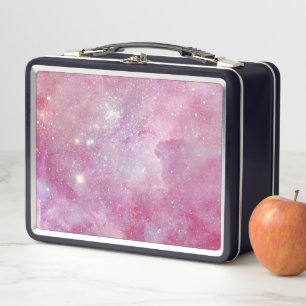 Starry Space Light Pink Watercolor Stars Galaxy Metal Lunch Box