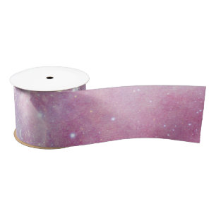 Starry Space Light Pink Watercolor Stars Galaxy Satin Ribbon