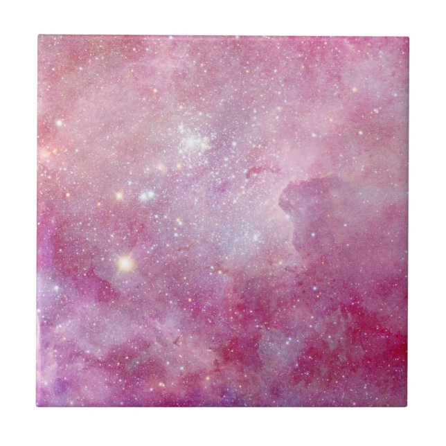 Starry Space Light Pink Watercolor Stars Galaxy Tile (Front)