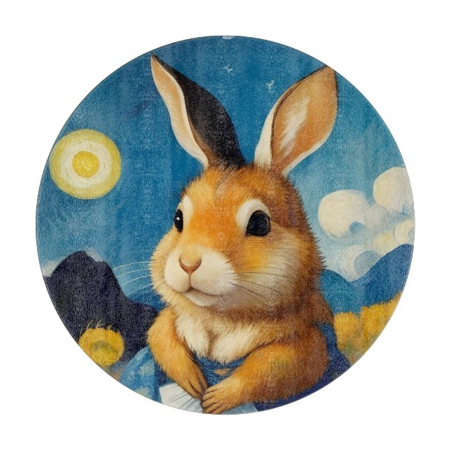 Starry Spring Bunny Glass Cutting Board  (Front)