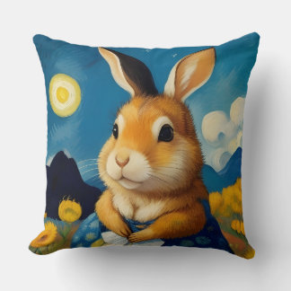 Starry Spring Bunny  Throw Pillow